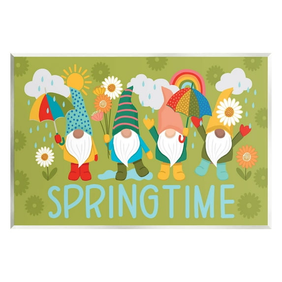 Springtime Rainy Garden Gnomes Holiday Graphic Art Unframed Art Print Wall Art