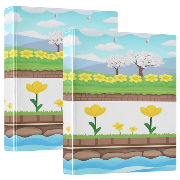 Springtime Riverside Garden 12.4x10.6in PVC Round Ring Binder, D-Ring 3-Hole, Metal Clip, 200 Sheets