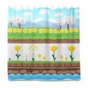Springtime Riverside Garden 72x72 Waterproof Shower Curtain Liners Durable Metal C-Hooks Fade-Proof Thermal Print Anti-Splash