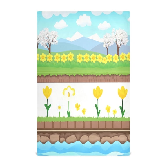 Springtime Riverside Garden Decorative Waffle Towel Kitchen Dishcloth 28x18in Multi-Use Tea Towel