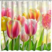Springtime Splendor: Vibrant Tulip Shower Curtain with Transparent Fabric and Silver Grommets Bring the Beauty of a Tulip Garden into Your Bathroom