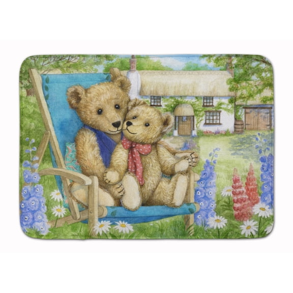 Springtime Teddy Bears in Flowers Machine Washable Memory Foam Mat