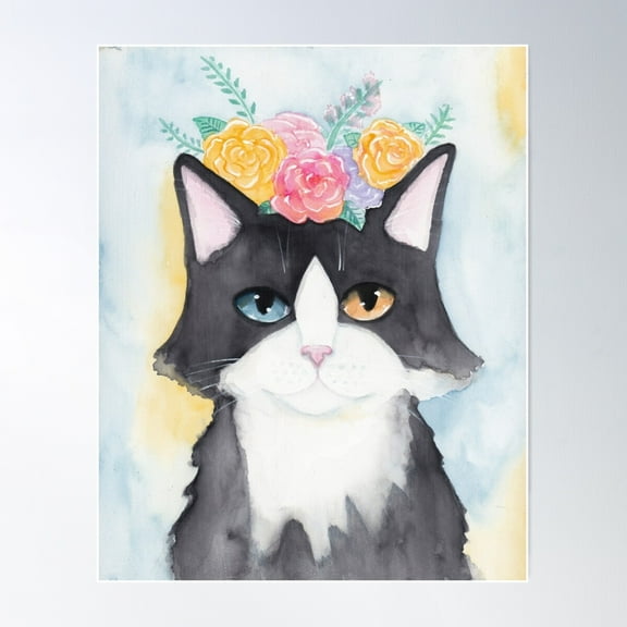 Springtime Tuxedo Cat Poster Wall Art, Modern Wall Decor For Living Room Bedroom, 16x24 UNFRAMED