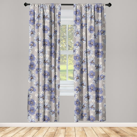 Springtime Window Curtains, Romantic Inspired Flowers Vintage Pattern with Outlines Print, Lightweight Decor 2-Panel Set with Rod Pocket, Pair of - 28"x84", Ceil Blue and Warm Taupe, by Ambesonne