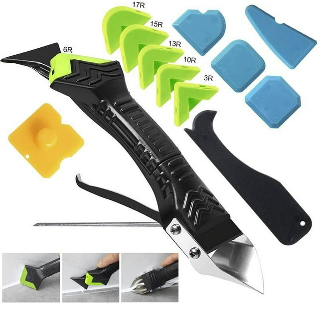 Springtok Caulking Tool 5 in 1 Silicone Caulking Grout Removal Sealant Finishing Tool with Grout Scraper, 6 Exchange Silicone Pads, Adhesive Residue Scraper Seam Repair Kit for Kitchen Bathroom