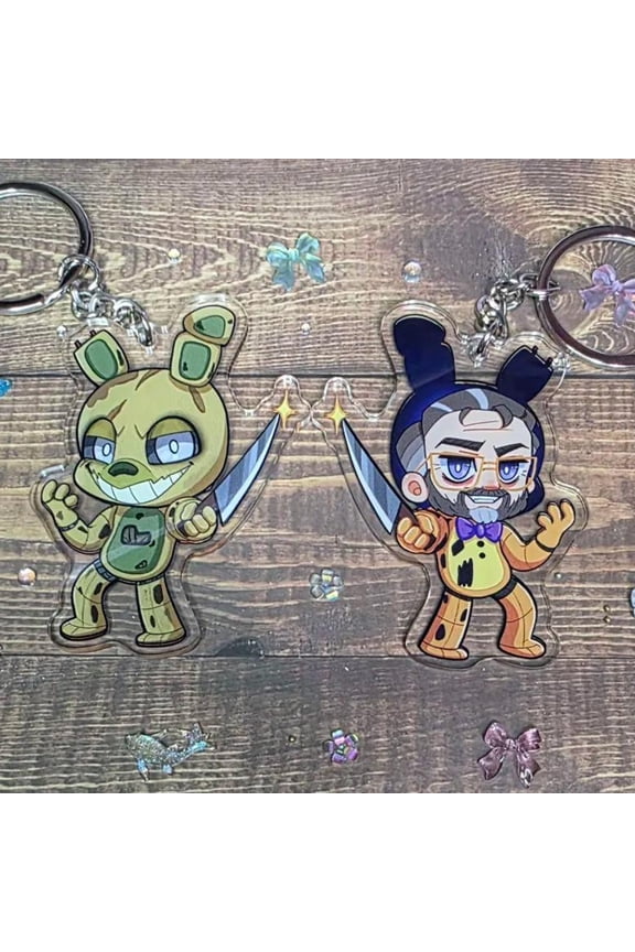 Springtrap William Afton Five Nights at Freddy's Acrylic Keychain 2.7 in Double sided double boarded with a steel keyring topper (1 keychain)