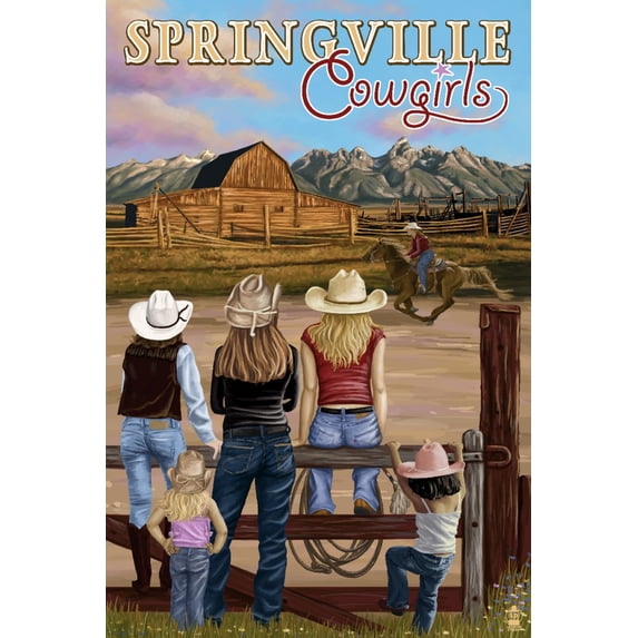 Springville, California, Cowgirls Scene (16x24 Giclee Gallery Art Print, Vivid Textured Wall Decor)