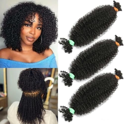 Springy Afro Twist Human Crochet Hair 3 Packs 12 Inch Marley Twist Afro Kinkys Bulk Human Braiding Hair for Dreadlocks Extensions ( Black, 12 Inch)