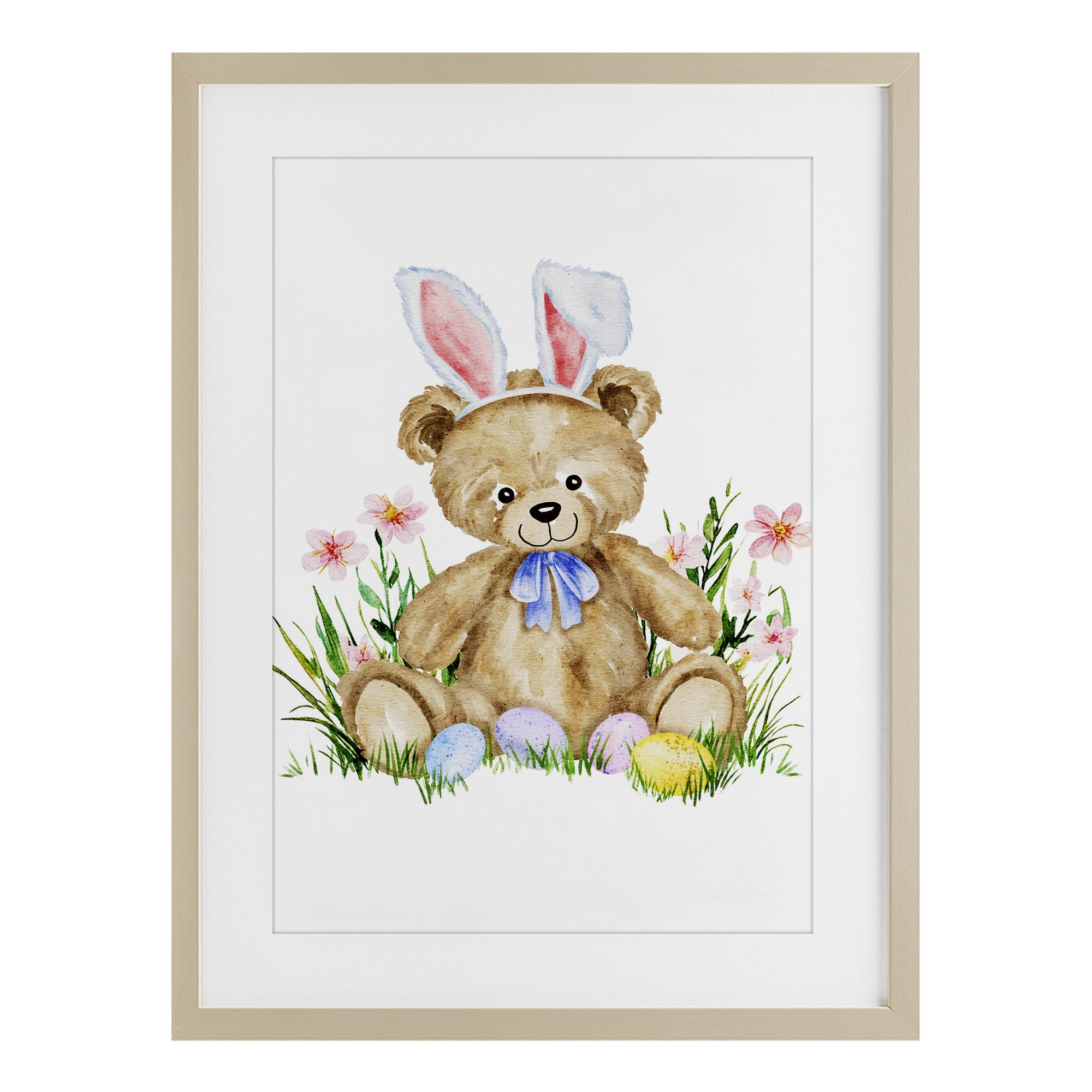 Springy Easter Teddy Bear Birch Framed Print Under Glass, design by Amy Hall