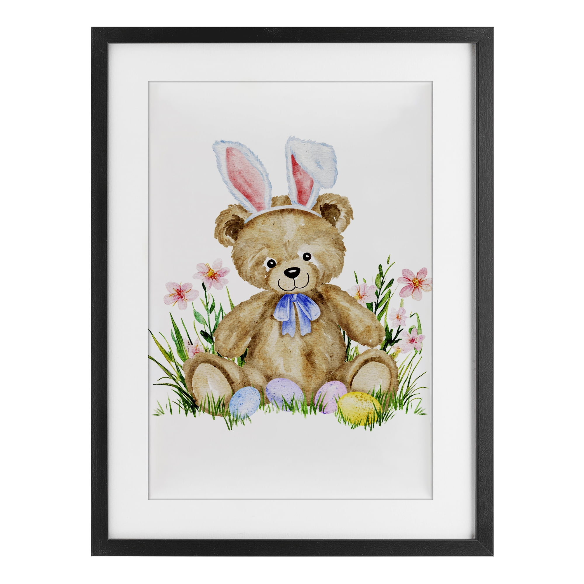 Springy Easter Teddy Bear Black Framed Print Under Glass, design by Amy Hall