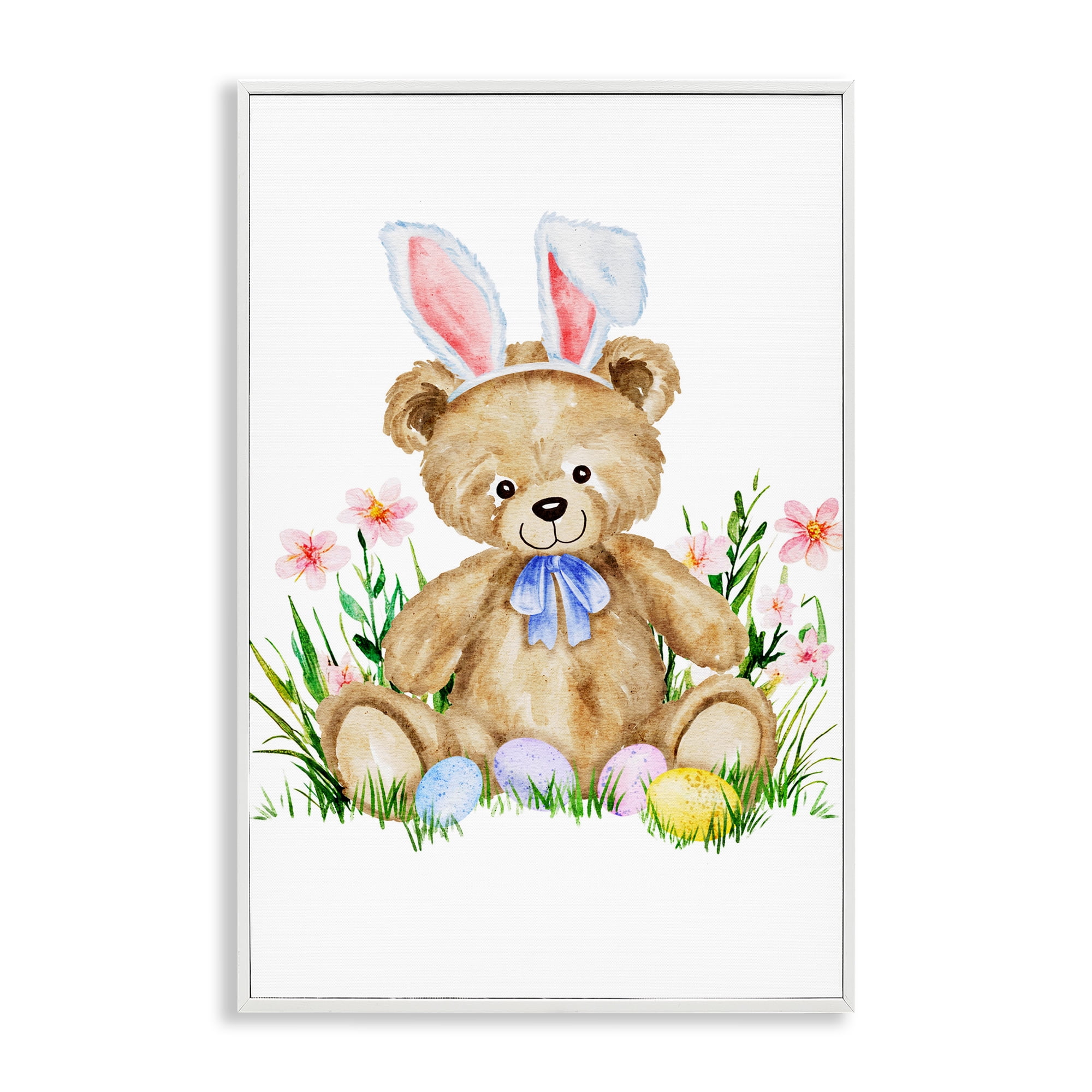 Springy Easter Teddy Bear White Framed Giclee Art, design by Amy Hall