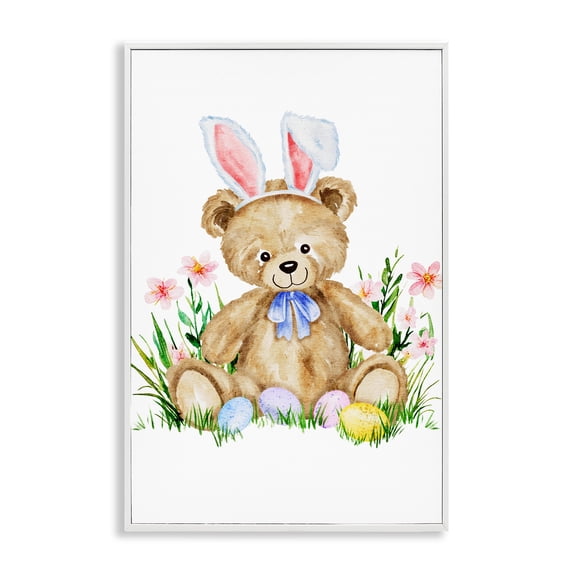 Stupell Industries Eclectic Springy Easter Teddy Bear White Framed Giclee Art, 16 x 24, by Amy Hall