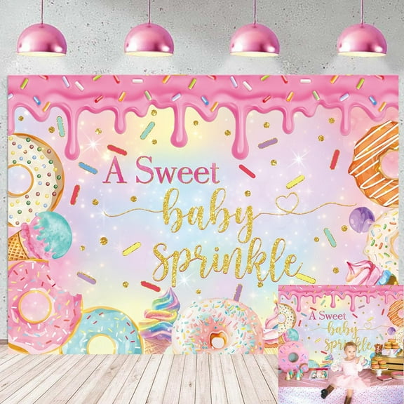 Sprinkle Baby Shower Backdrop Colorful Confetti Sprinkle Donuts Newborn Photography Background Donuts Grow Up Theme Girl Baby Shower Party Cake Table Decorations Banner