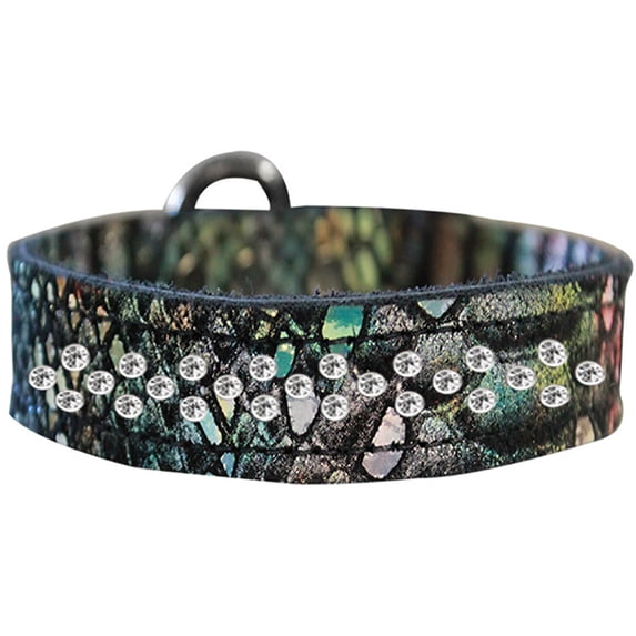 Sprinkle Clear Crystal Jeweled Dragon Skin Genuine Leather Dog Collar Size Magic 20