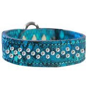 Sprinkle Clear Crystal Jeweled Dragon Skin Genuine Leather Dog Collar Size Size 16 Blue