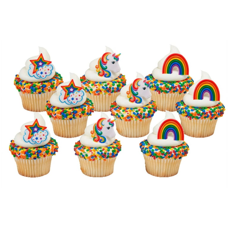 Sprinkle Deco 12pack Rainbow Unicorn Cupcake Decoration Rings