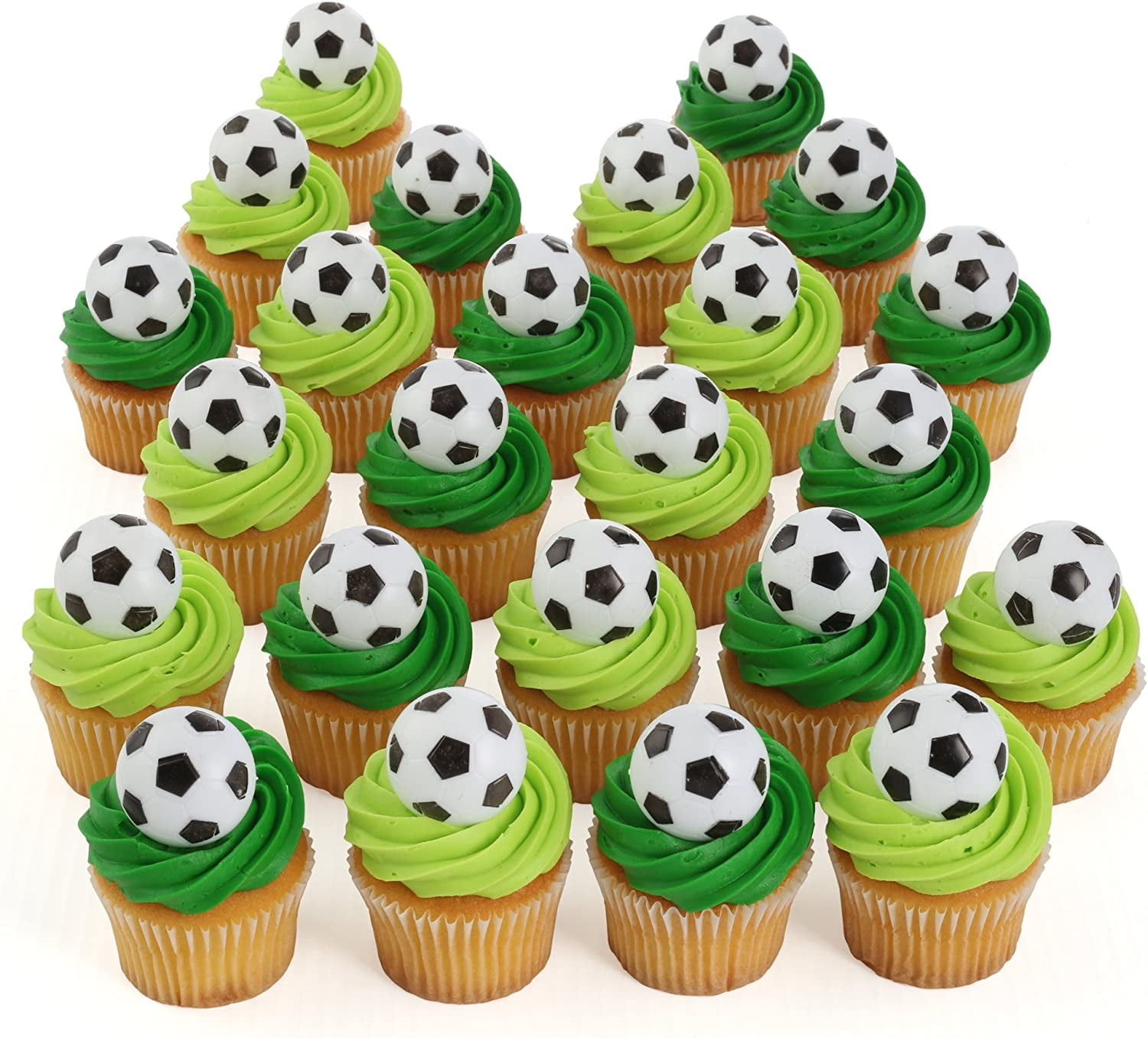 Sprinkle Deco 24pack 3D Soccer Cupcake / Desert / Food Decoration Topper Rings