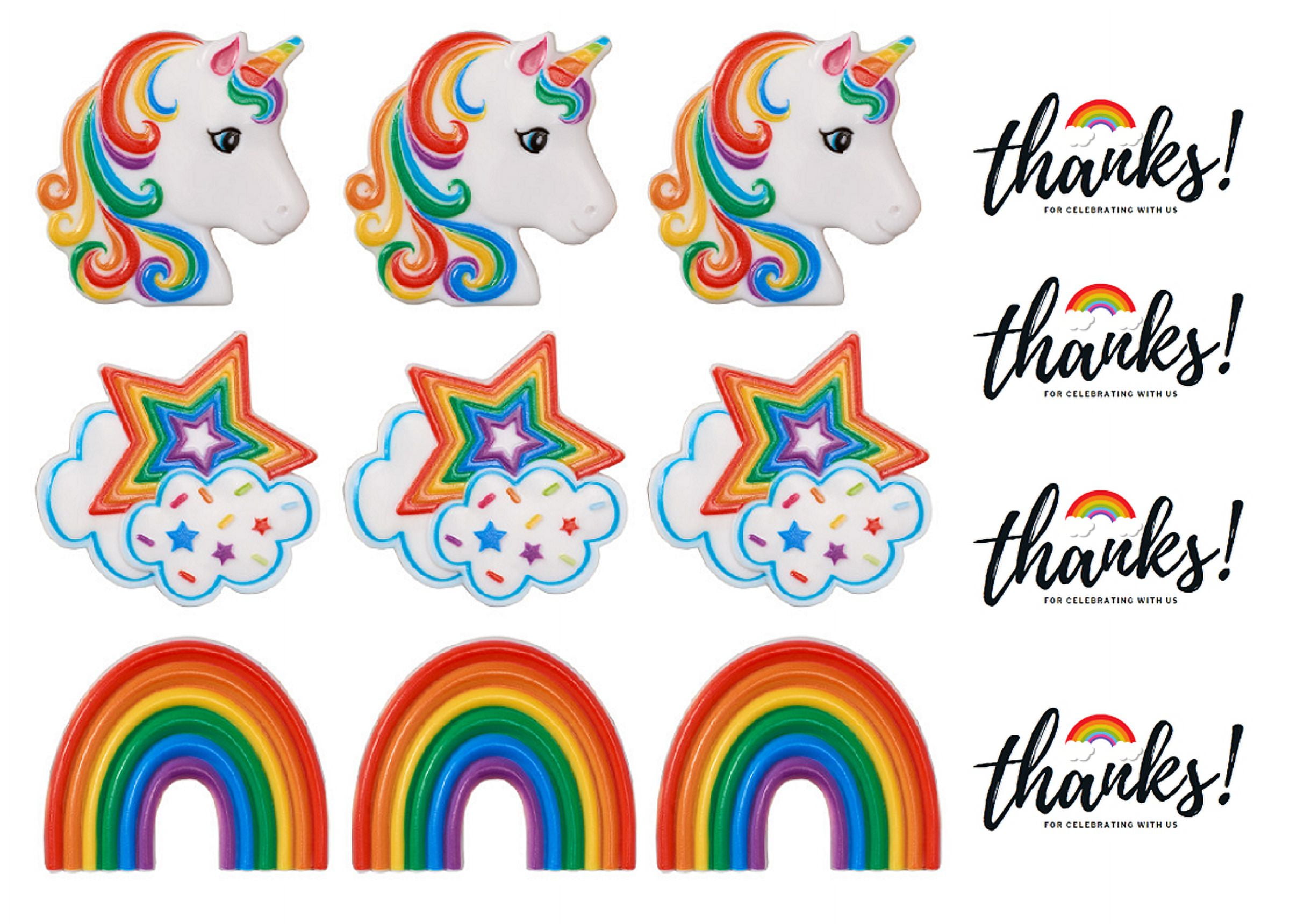 CAKESUPPLYSHOP Sprinkle Deco 24pack Rainbow Unicorn Cupcake / Desert / Food Decoration Topper Rings with Favor Stickers