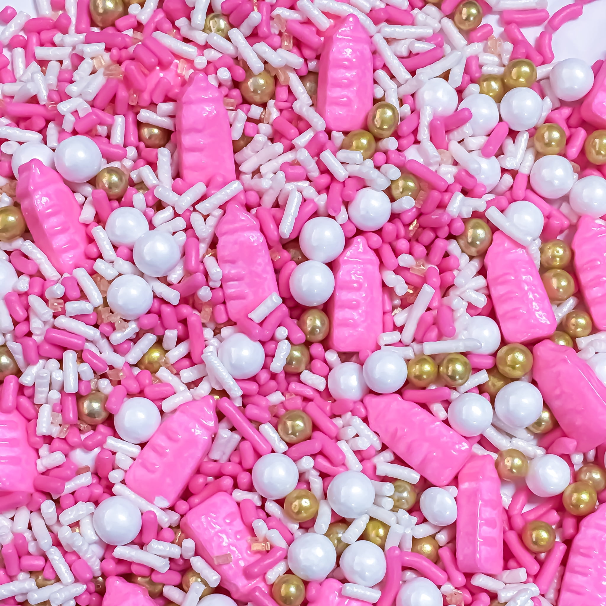 Sprinkle Deco Baby Pink Bottle Edible Decoration Confetti Sprinkles Cake Cookie Cupcake IceCream Donut Quins 4oz