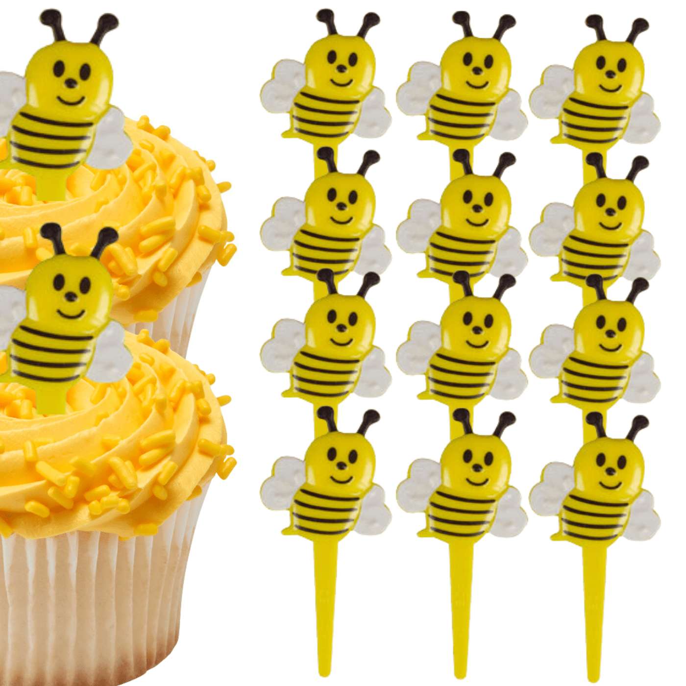 64PCS Bee Cupcake Toppers and Wrappers Double Sided Party Decorations  Supply