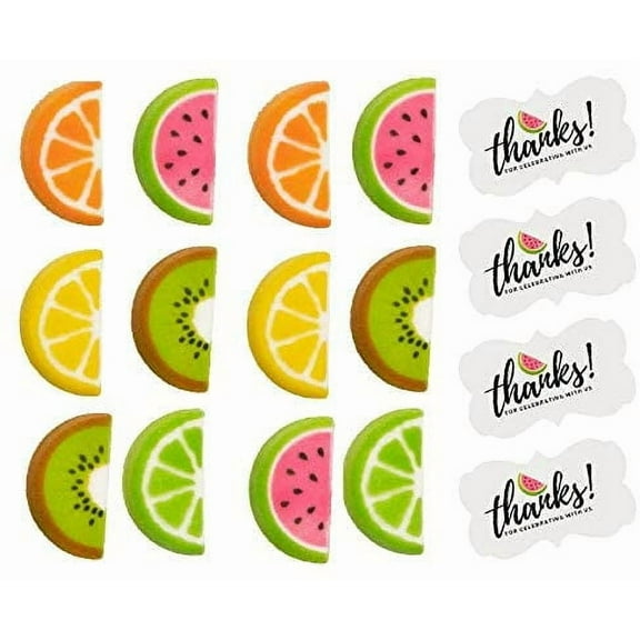 Sprinkle Deco Fruit Slice Edible Molded Sugar Cake/Cupcake Decorations 12ct with Favor Stickers