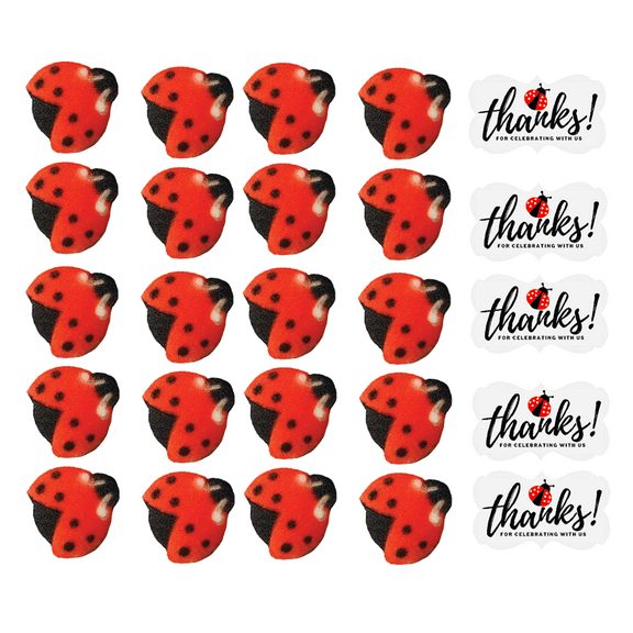 Sprinkle Deco Lady Bug Edible Sugar Cupcake & Cake Decoration Topper-Pack of 24 with Favor Stickers
