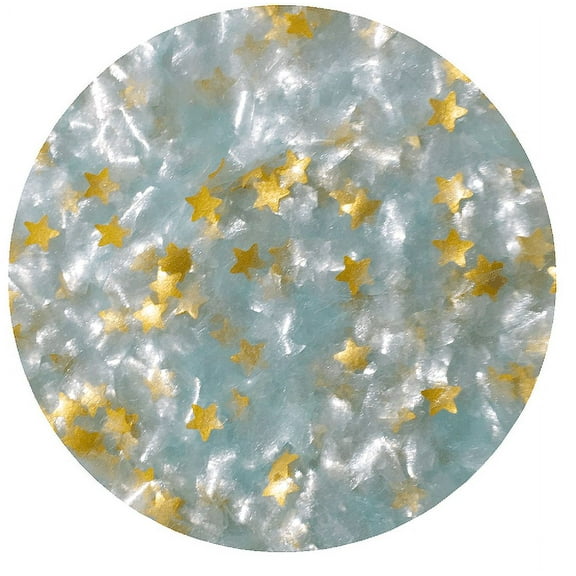Sprinkle Deco Light Blue Glitter Flakes with Gold Stars Metallic Edible Shimmer Sparkle Glitter for Cakes and Cupcakes .15 oz Jar for use with Light Blue Frosting