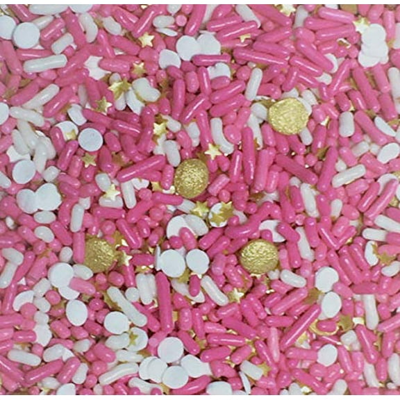 Sprinkle Deco Pink Gold & White Princess Edible Decoration Confetti Sprinkles Cake Cookie Cupcake IceCream Donut Quins