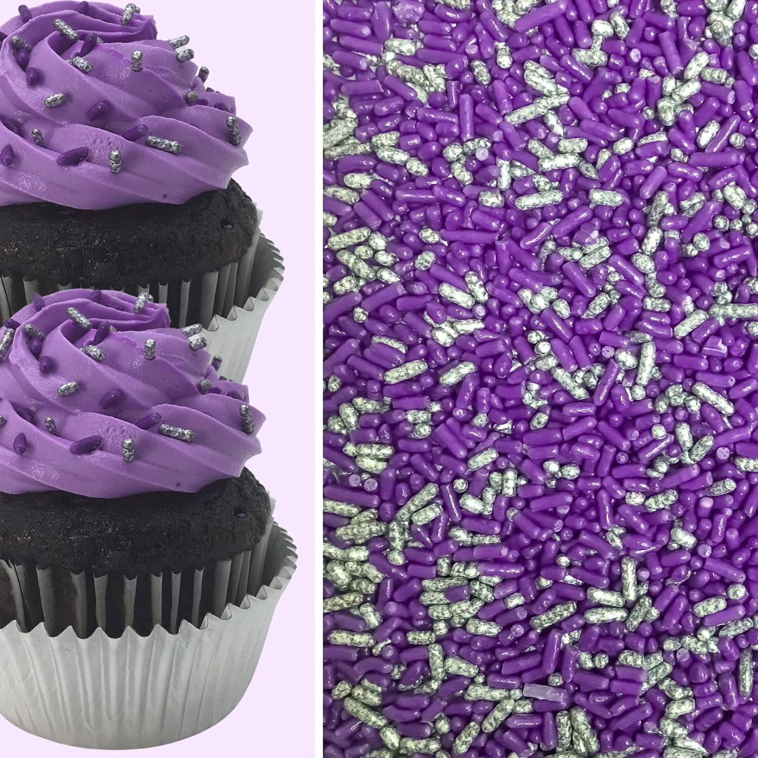 Sprinkle Deco Purple and Silver Cake Pop Cookie Cupcake Cakes Semi-Sweet Edible Confetti Decorations Sprinkles Desert Jimmies Toppers