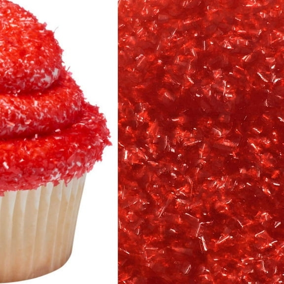 Sprinkle Deco Red Glitter Flakes with Gold Stars Metallic Edible Shimmer Sparkle Glitter for Cakes and Cupcakes .15 oz Jar for use with Red Frosting