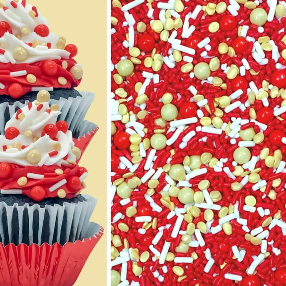 Sprinkle Deco® Red Shabby Elegant Gold Chic Cupcake Cake Decoration Confetti Sprinkles Cake Cookie Icecream Donut Jimmies Quins 4oz