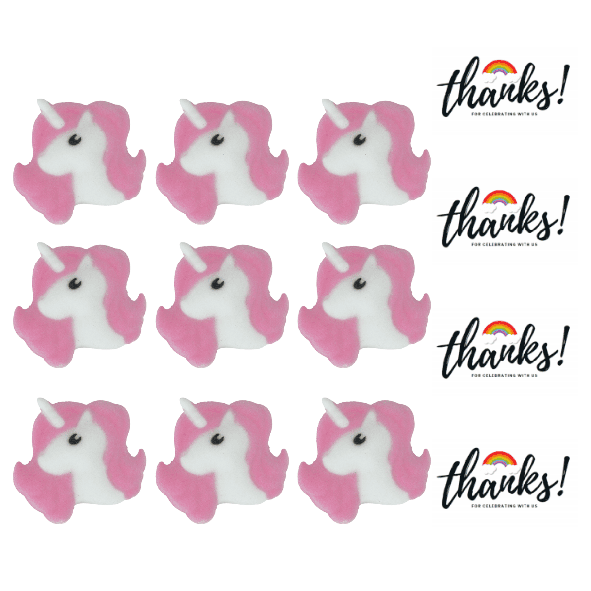 Sprinkle Deco Set of 12 Lovely Little Unicorn 1 3/8inch Edible Sugar Cake & Cupcake Decoration Toppers with 12 Exclusive Thank You Stickers