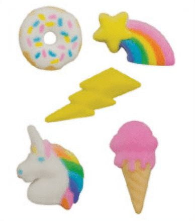 CAKESUPPLYSHOP Sprinkle Deco Set of 12 Rainbow Unicorn Donut Party 1inch - 1 1/2inch Edible Cupcake Toppers with 12 Exclusive Thank You Stickers