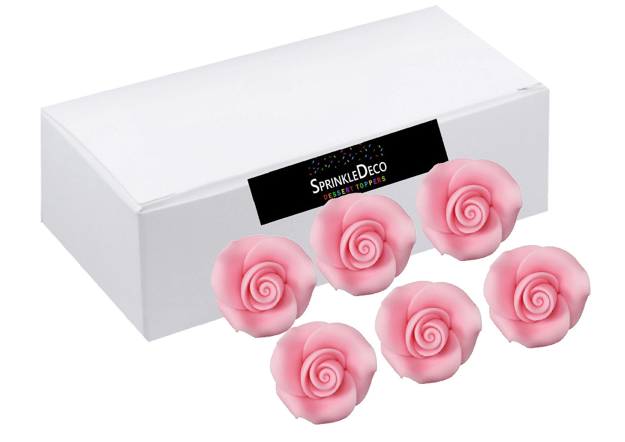 Sprinkle Deco Small 1.5inch Light Pink Ready to Use Hand-Crafted Premium Royal Icing Contoured Cupcake Topper Cake Decoration Roses 6ct