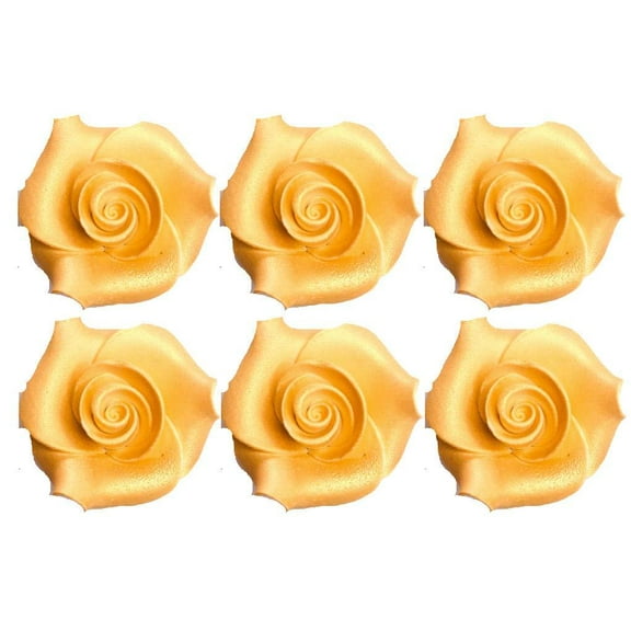 Sprinkle Deco Small Gold Ready to Use Hand-Crafted Premium Royal Icing Contoured Cupcake Topper Cake Decoration Roses 6ct