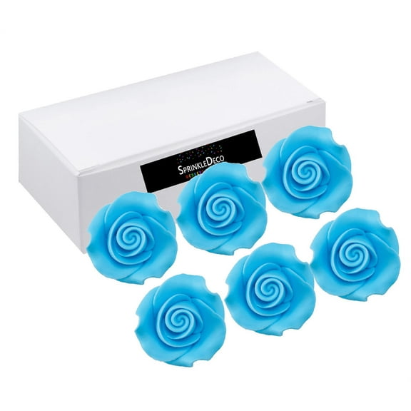Sprinkle Deco  Small Light blue Ready to Use Hand-Crafted Premium Royal Icing Contoured Cupcake Topper Cake Decoration Roses 6ct