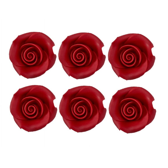 Sprinkle Deco  Small Red Ready to Use Hand-Crafted Premium Royal Icing Contoured Cupcake Topper Cake Decoration Roses 6ct