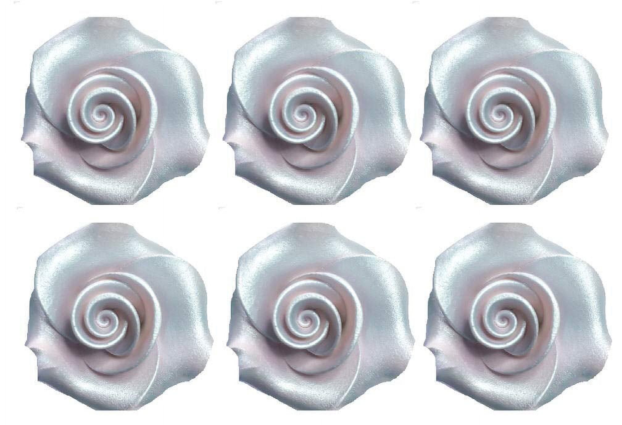 Sprinkle Deco Small Silver Ready to Use Hand-Crafted Premium Royal Icing Contoured Cupcake Topper Cake Decoration Roses 6ct