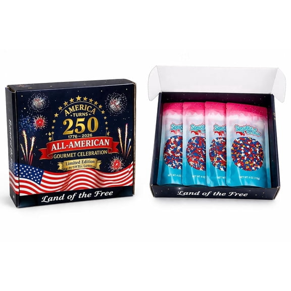 Sprinkle Me This America 250th Anniversary Limited Edition Gourmet Sprinkle Gift Box, Patriotic Red White & Blue Sprinkle Set, 4-Pack, 4 oz Each