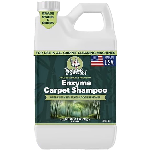 Sprinkle & Sweep: Enzyme Carpet Shampoo - 32oz, Deep Cleaning Pet Stain & Odor Remover, Dog & Cat Mess-Urine-Accident Solution, All Machine Compatible