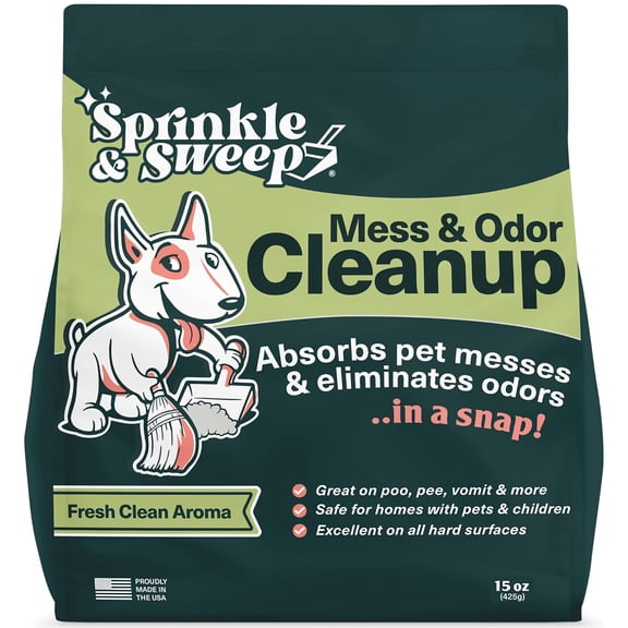 Sprinkle & Sweep: Pet Mess & Odor Cleanup - 15oz Bag - Dog Accident & Mess Clumping Powder, Remove Pee-Poop-Vomit From Hard Surfaces, Ultra-Absorbent