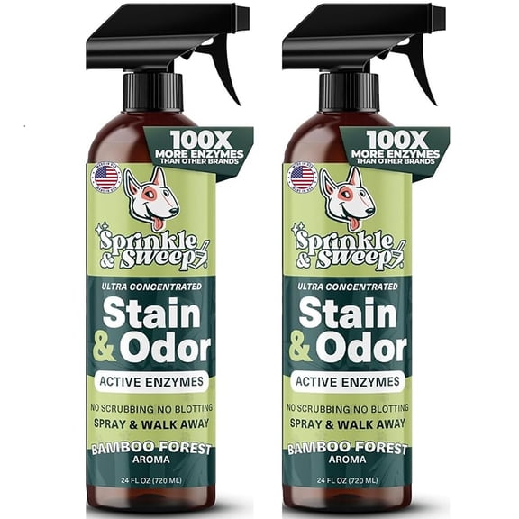 Sprinkle & Sweep: Pet Stain & Odor Enzyme Spray - 24oz, 2 Pack - No Scrubbing Concentrated Formula, Dog & Cat Urine Destroyer, Carpet Spot Cleaning