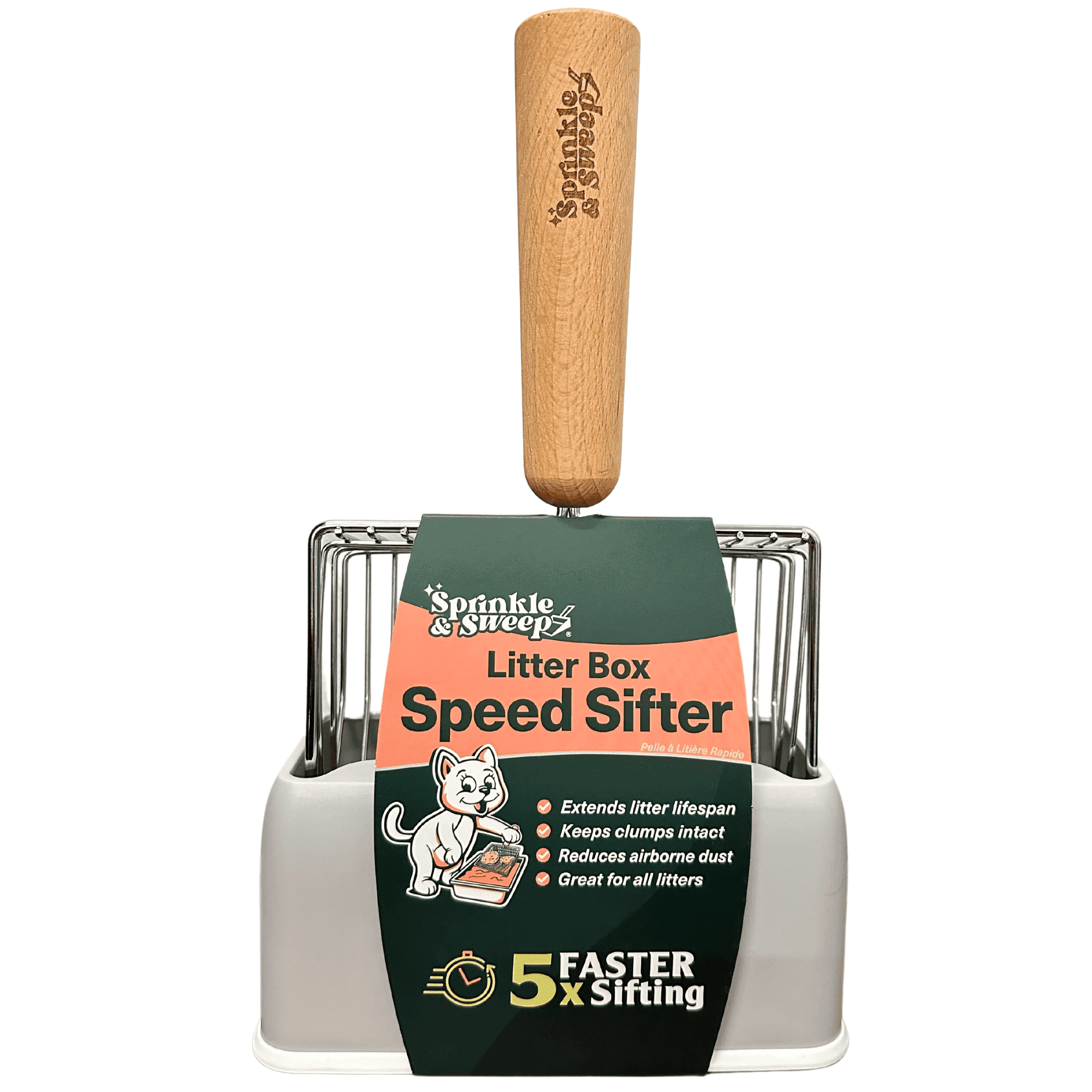 Sprinkle & Sweep Speed Sifter  Stainless Steel Cat Litter Scoop for Sifting Litter Box Cleaning