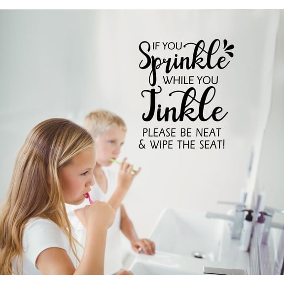Sprinkle Tinkle Wipe Seat - Bathroom Quotes Wall Decal Saying - Decor Art Stickers Removable Vinyl Lettering 15.5x18-Inch Black