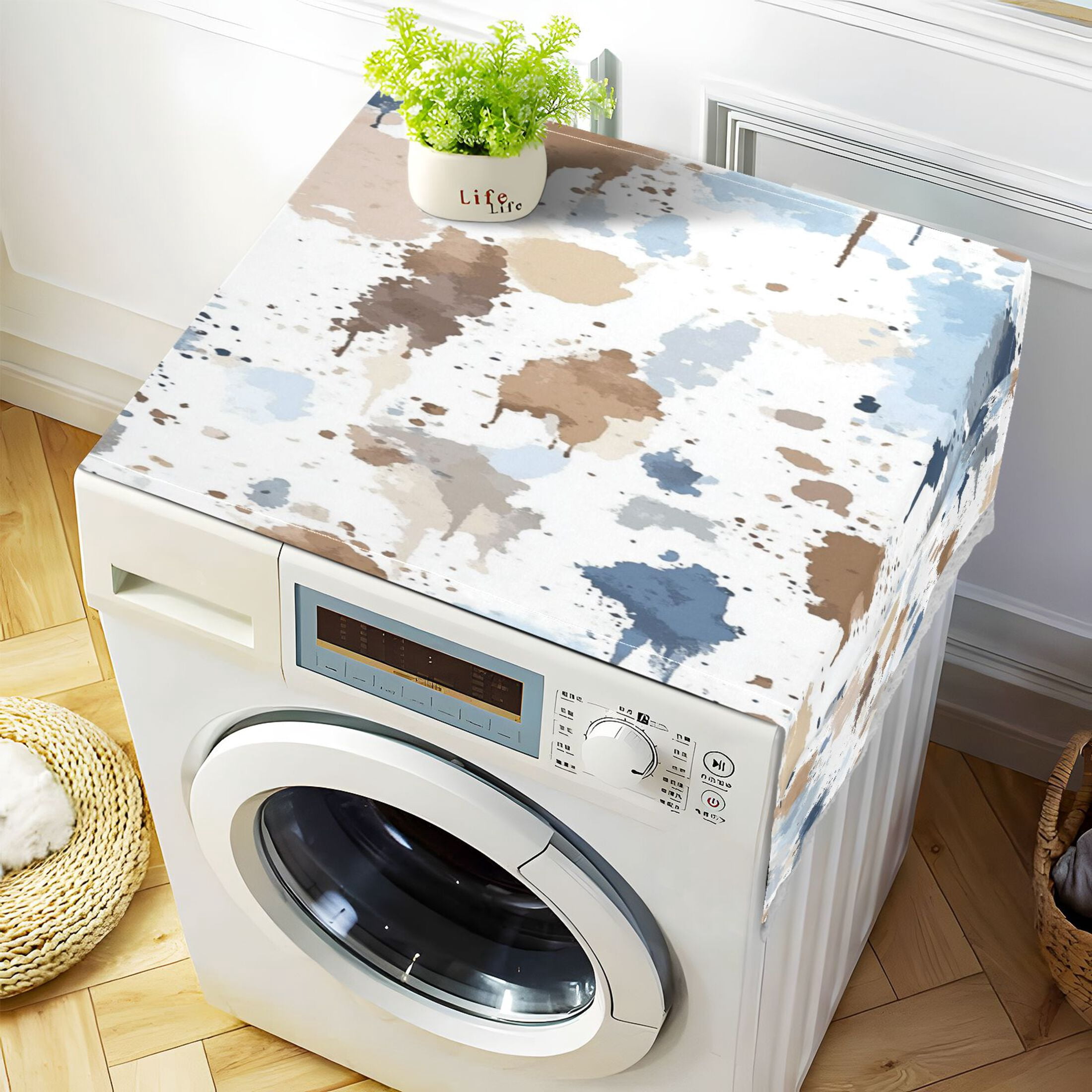 Sprinkle WatercolorWasher and Dryer Covers Dust-Proof and Oil Resistant Fridge Cover with 4 Storage Pockets Washing Machine Top Cover for Laundry Kitchen Home 51.2 x 22 In