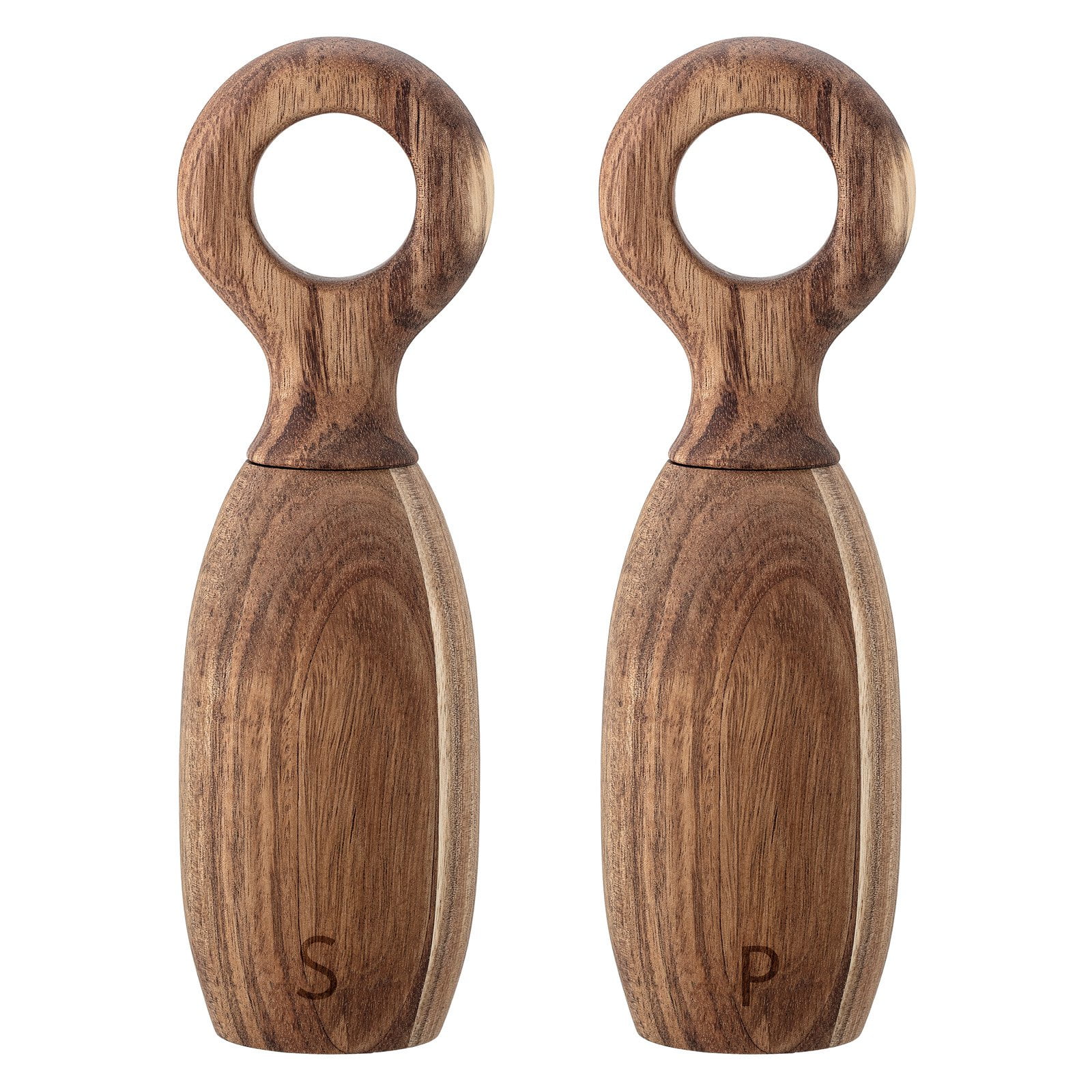 Rustic Acacia Wood Salt & Pepper Shakers with Handles, 8 Inch Set