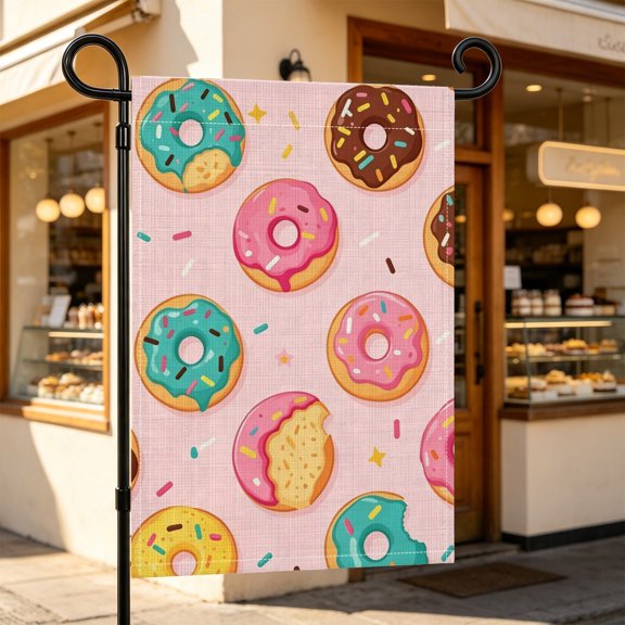 Sprinkled Iced Donut Pattern Polyester Garden Flag,12X18Inch,For Patio Decor