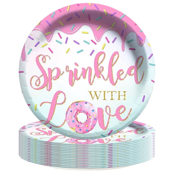 Sprinkled With Love Donut Baby Shower Paper Plates Birthday Party Supplies Decorations 16pcs Tableware Disposable Dinnerware