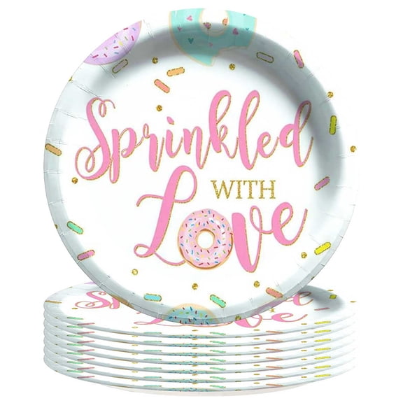 Sprinkled With Love Donut Baby Shower Paper Plates Birthday Party Supplies Decorations 8pcs Tableware Disposable Dinnerware