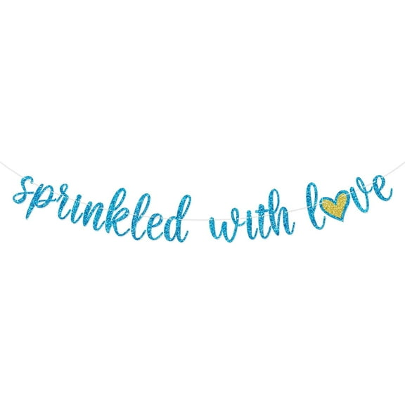 Sprinkled with Love Glitter Banner Baby Shower Sprinkle Party Decoration for Boy Pre-Strung Sign Gold (Blue)